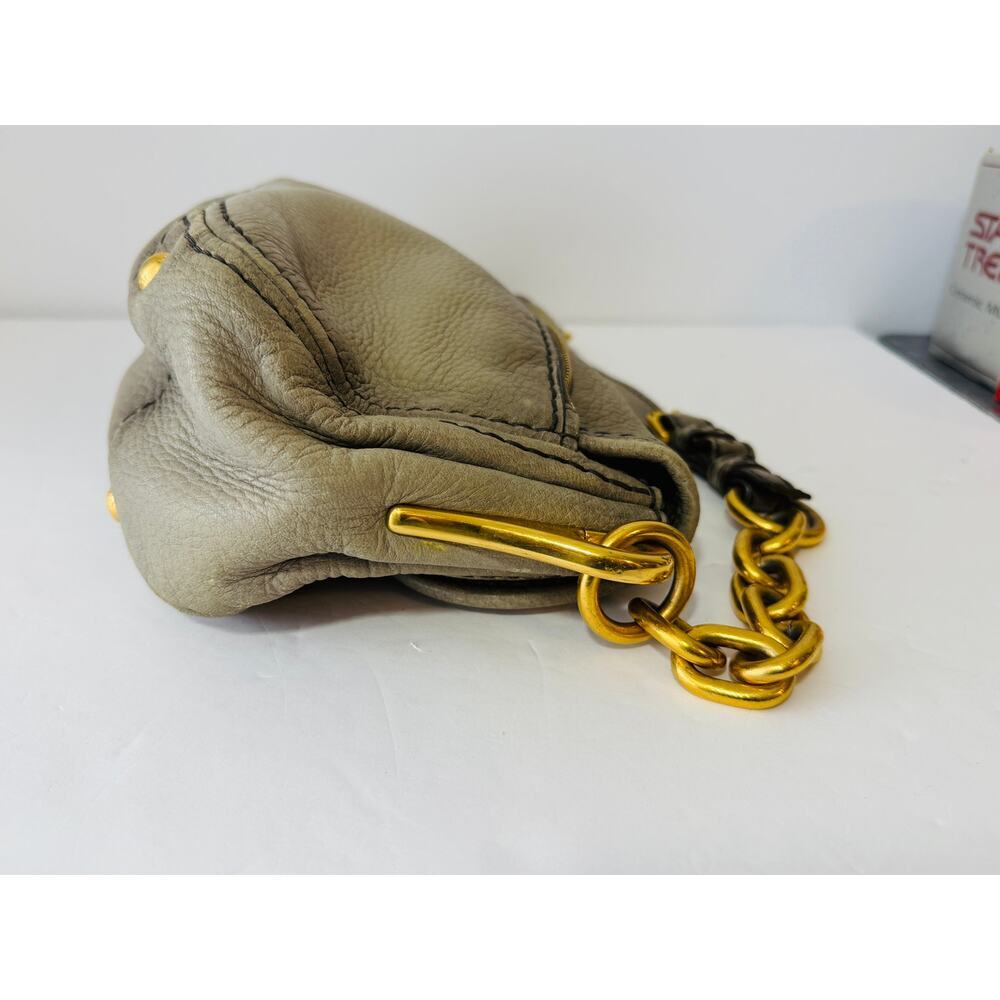Vintage PRADA Handbag Womens Gray Deerskin Leather Cervo Flap Gold Accent COA - Picture 11 of 16